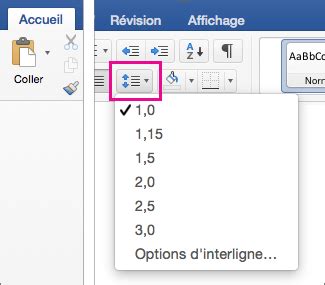 Changer linterligne par défaut dans Word Support Office