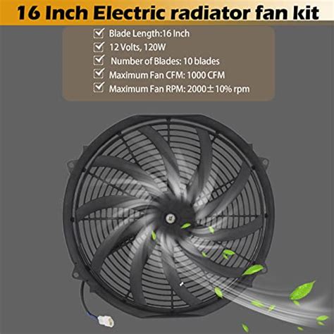 16 Inch Electric Radiator Fan Kit, 12 Volt Radiator Electric Cooling Fan Universal Electric ...