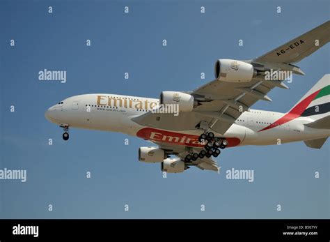 Emirates A380 Airbus Super Jumbo Jet Makes Its First Visit To Lax Stock