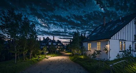 Premium AI Image | Photo of a house illuminated under a starry night sky