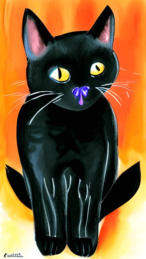 Cute Halloween Black Cat Painting · Creative Fabrica