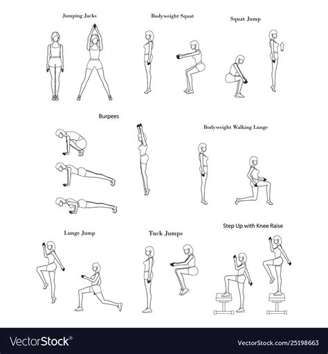 Fat burning workout exercises Royalty Free Vector Image