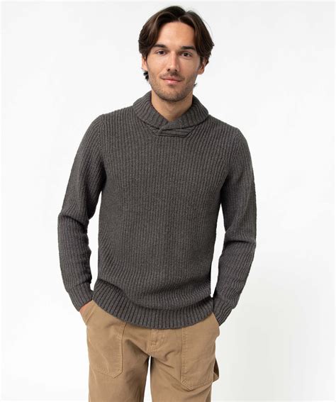 Pull homme à col châle contenant de la laine gris fonce GEMO