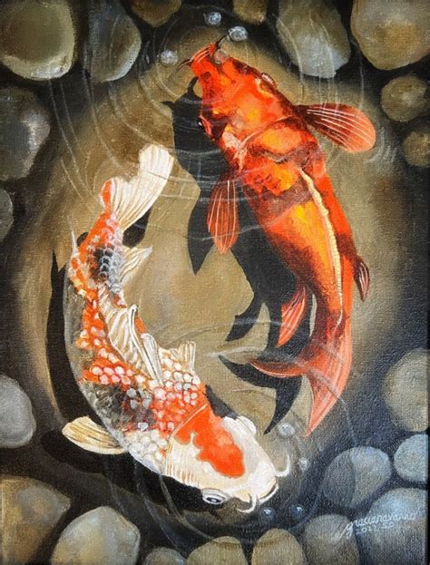 Koi Fish Paintingharmony And Happiness Etsy