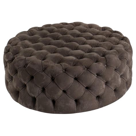 Beekman Place Button Tufted Round Coffee Ottoman Charcoal Inspire Q