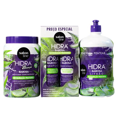 Kit Salon Line Hidra Babosa Shampoo Condicionador Máscara de