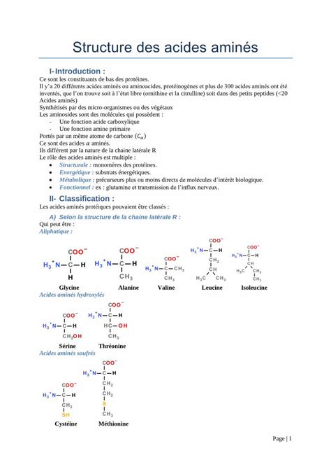 PDF Structure des acides aminés Page 1 Structure des acides