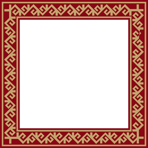 Vector Red With Gold Square Kazakh National Ornament Ethnic Pattern Of