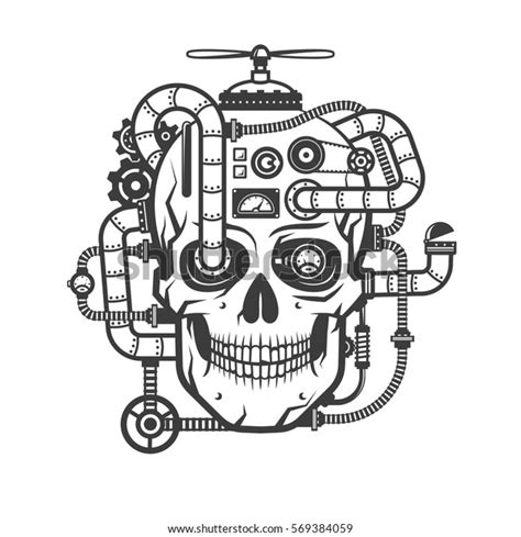 Steampunk Cyborg Skull Integrated Devices Pipes Stock Vector Royalty