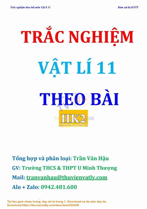 [pdf] Trắc Nghiệm Theo Bài Vật Lí 11 Hk2 Kntt Thư Viện Vật Lý