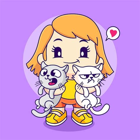 Premium Vector Cute Girl Holding Two Cats