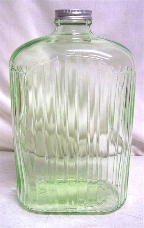 Vintage Green Depression Glass Ribbed Refrigerator Water Bottle W Lid 9 34 1896013690