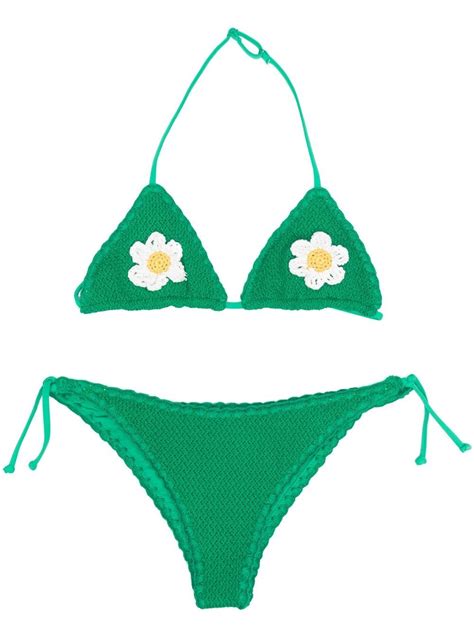 Mc2 Saint Barth Teen Crochet Flower Bikini In Green Modesens