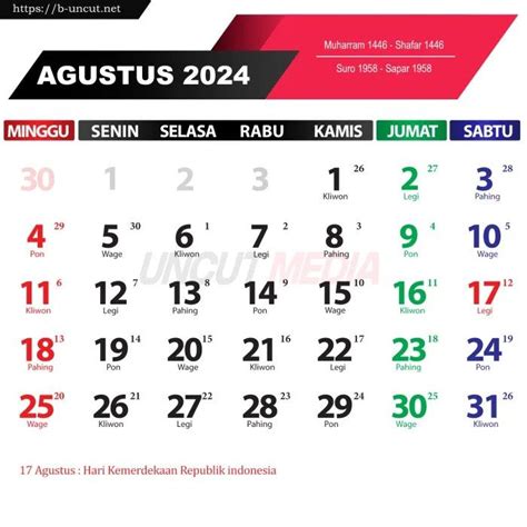 Kalender Agustus Lengkap Nasional Islam Dan Jawa Di