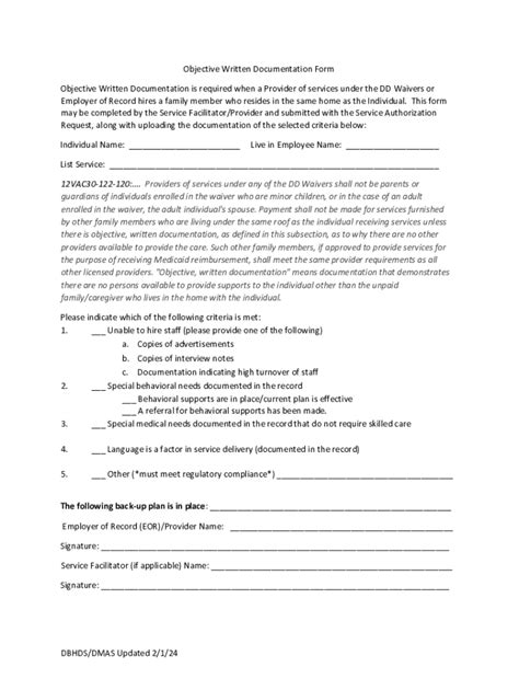 Fillable Online Dbhds Virginia Objective Written Documentation Form Fax