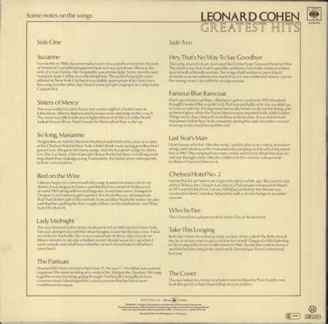 Leonard Cohen Greatest Hits Red Label Insert UK Vinyl LP Album LP