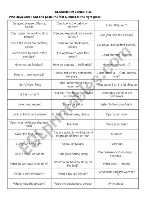 Classroom Language Teacher And Pupils Esl Worksheet By Audreymosbeux