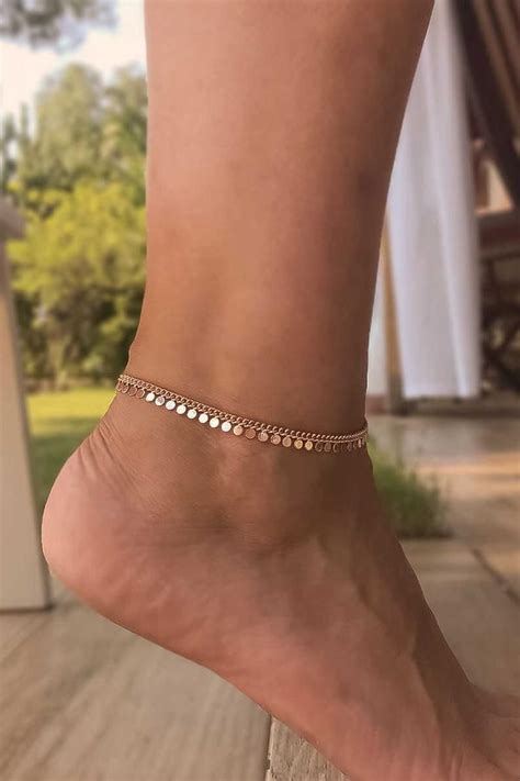 Rose Gold Anklet Gold Coin Chain Ankle Bracelet Boho Beach Anklet Minimalist Dainty Anklet