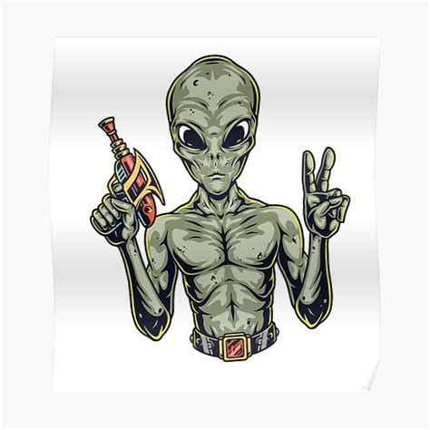 Póster Signo de la paz alienígena con pistola espacial de