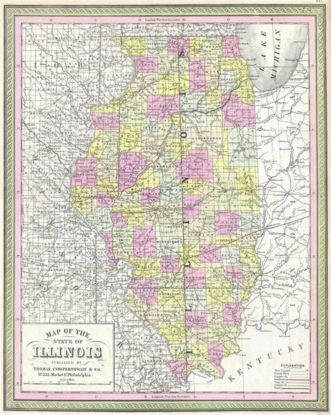 Vintage Map Of Illinois 1850 Drawing By Cartographyassociates Pixels