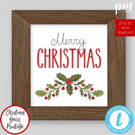 Merry Christmas Sign Template 25" x 25", Printable Sign for Christmas ...