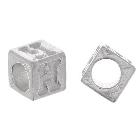 Cuenta letra alfabético cubo 5 mm con agujero grande H Plata 925 x1