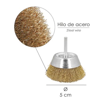 Cepillo Acero Latonado Para Taladro Taza Ø 50 mm Espiga 1 4 Cepillo