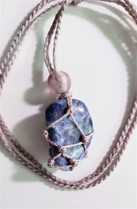 Sodalite And Sea Glass Macram Boho Comfortable Fit Necklace Macrame