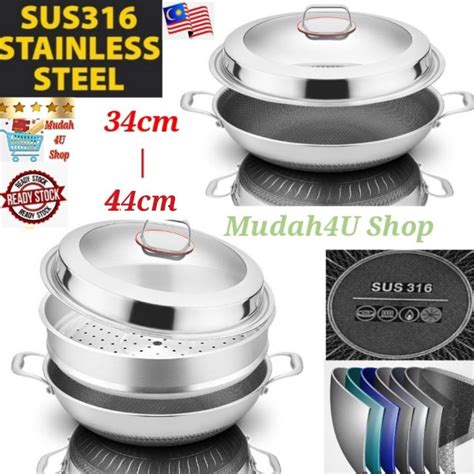 Kata Sus Stainless Steel Honeycomb Pan Steamer Non Stick Wok With