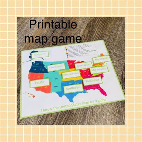 United States Map Printable Game Learning Regions on a Map - Etsy