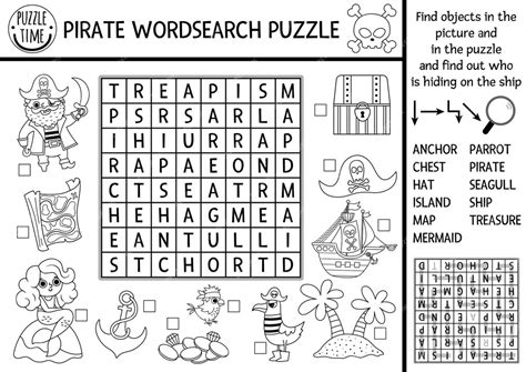 Premium Vector Black And White Vector Pirate Word Search Puzzle For