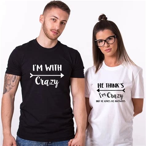 Buy Enjoythespirit Couple Tshirt Im With Crazy He Thinks Im Crazy Couples T