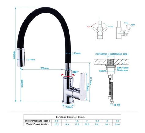 Canilla Monocomando Flexible Negra Dise O Para Cocina Mesada