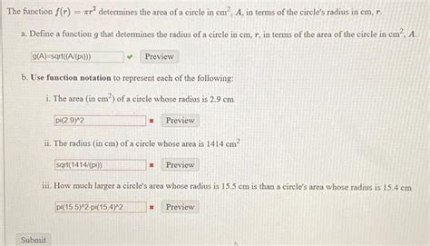 Solved The Function F R R Determines The Area Of A Circle Chegg