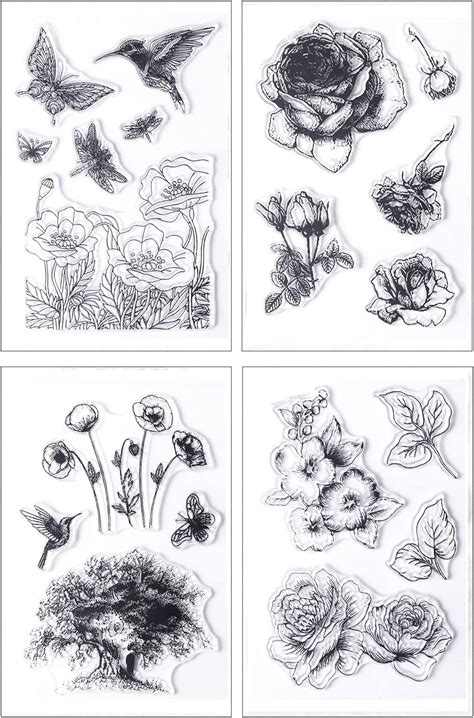 Silikonstempel Blumen Set Bl Tter Clear Stamps V Gel Baum Libelle