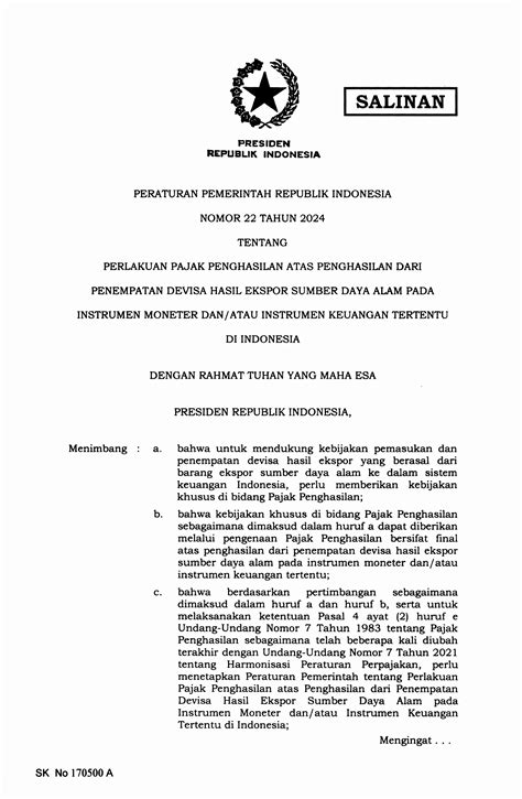 Salinan PP Nomor 22 Tahun 2024 DHE Pdf