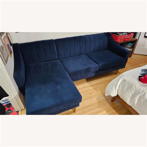 West Elm Oliver Piece Sectional Blue Velvet Aptdeco