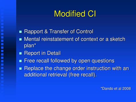 Ppt Modifying The Cognitive Interview For Suspect Interviews