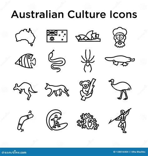 Australian Culture Line Icon Set. National Signs and Landmarks ...