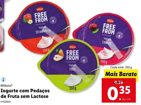 Promoção Milbona Iogurte Pedaços de Fruta sem Lactose 150g em Lidl