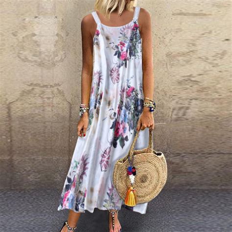 Idall Summer Dresses Maxi Dresses Women Vintage Sleeveless O Neck Plus