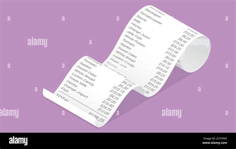 Isometric Shop Receipt Realistic Isolated Vector Illustration Curled