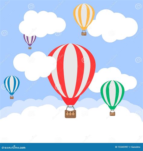 Hot Air Balloons In The Cloudy Sky Vector Illustration Stock Vector Illustration Of Poster