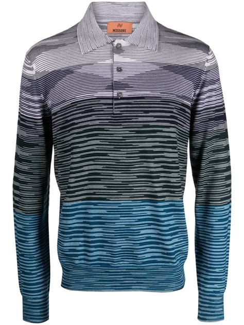 Missoni Striped Wool Polo Shirt Blue Farfetch