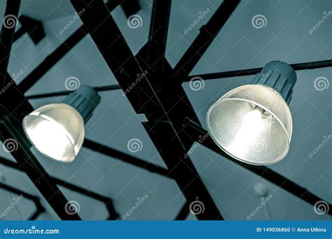 Ceiling Lights On A Metal Grid Stock Photo Image Of Loft Interior