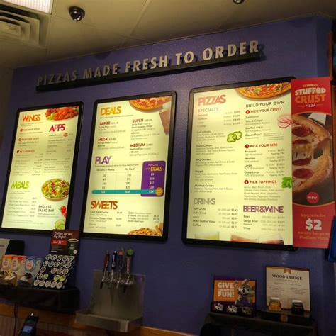 Menu at Chuck E. Cheese pizzeria, Lansing