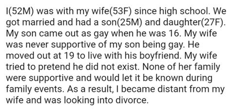Man Chooses To Divorce His Wife Because She Wasn T In Support Of Their Son Being Gay Sits With
