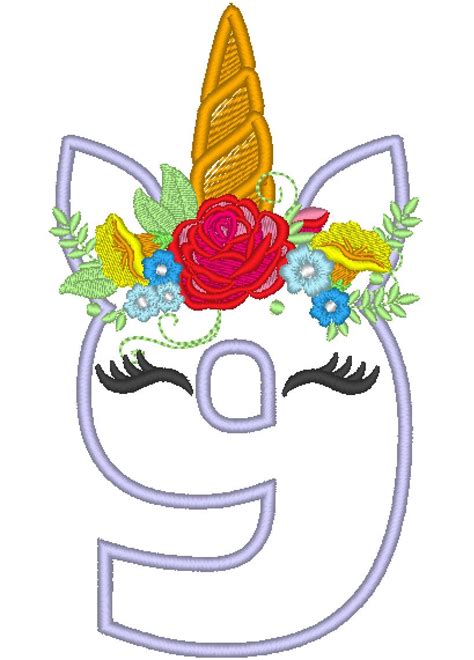 Unicorn Numbers With Flowers Crown Unicorn Birthday Numbers Applique