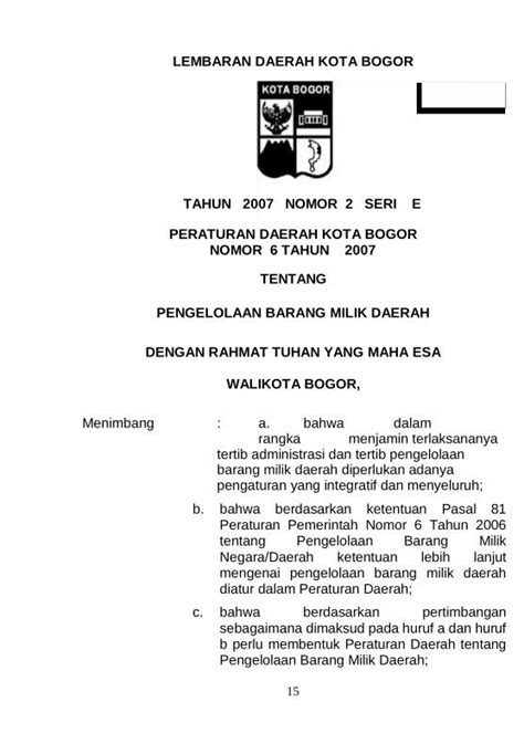 PDF LEMBARAN DAERAH KOTA BOGOR Tentang Rumah Negara Lembaran