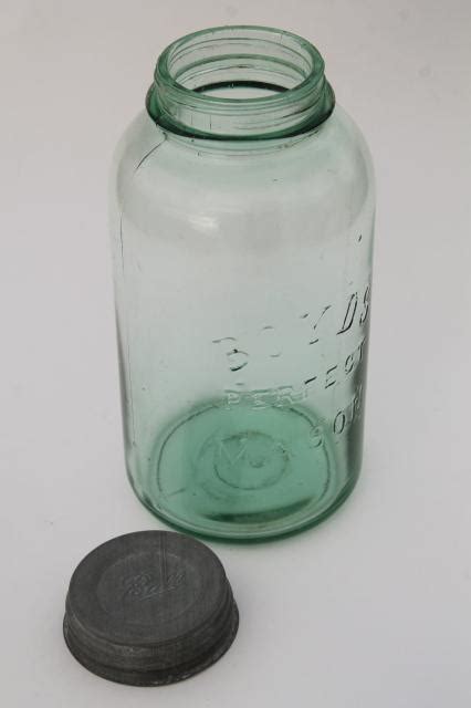 Antique Green Glass Big Two Quart Canning Jar Boyds Perfect Mason Jar W Ball Zinc Lid